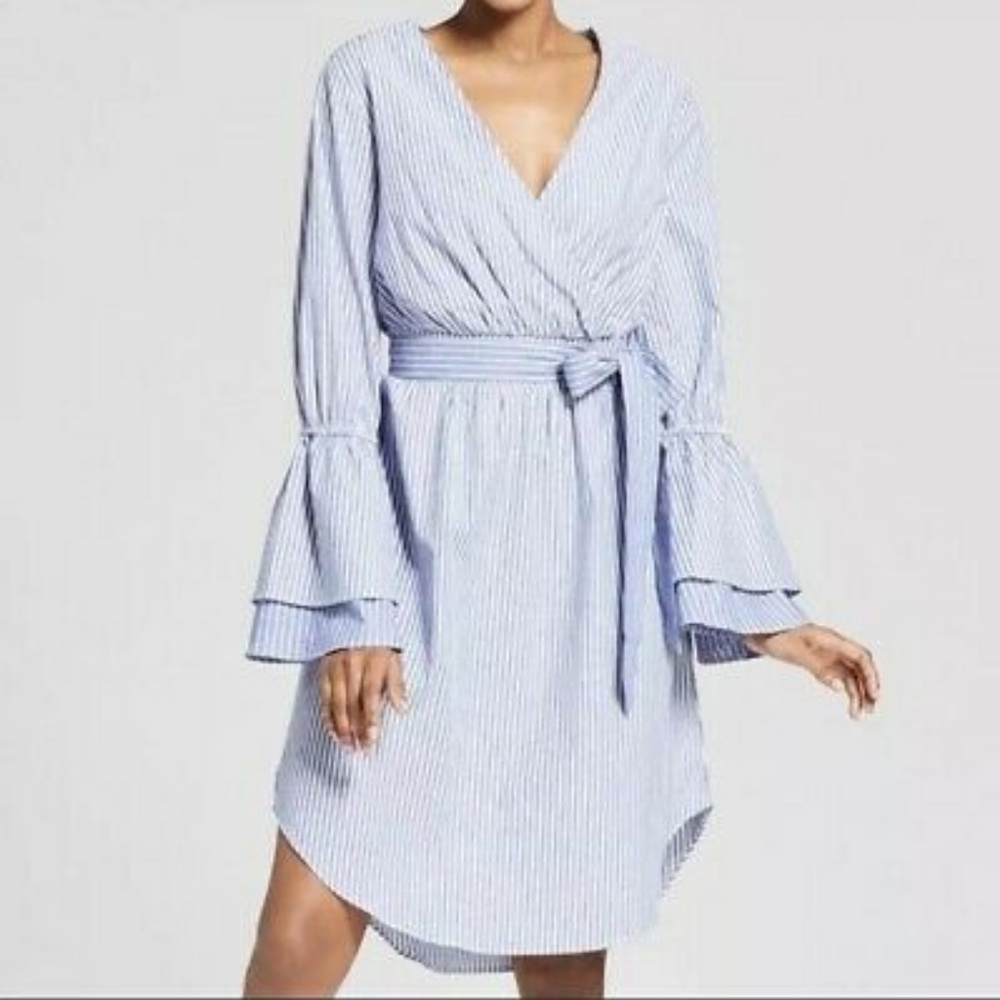 A New Day Striped Tiered Bell Sleeve Wrap Dress